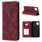 Imprint Lucky Flower Auto-absorbed Flip Leather Card Slots Phone Cover for Huawei P40 Lite 4G/Nova 6 SE/Nova 7i – Wine Red