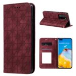 Imprint Lucky Flower Auto-absorbed Flip Leather Card Slots Phone Case for Huawei P40 Pro – Wine Red