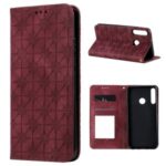 Imprint Lucky Flower Auto-absorbed Flip Leather Card Slots Phone Shell for Huawei P40 Lite E/Y7p – Wine Red