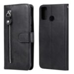 Multi-Function Leather Zippered Wallet Phone Case with Two Cash Pocket for Huawei Honor 9X Lite – Black