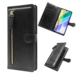 Zipper Pocket Wallet Leather Cell Phone Cover Casing for Huawei Y5p – Black