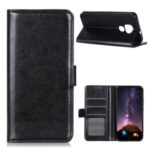 Crazy Horse Skin Leather Wallet Stand Case for Motorola Moto G9 Play – Black