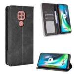 Auto-absorbed Retro PU Leather Shell Wallet Phone Cover for Motorola Moto E7 Plus – Black