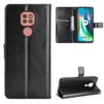 Crazy Horse Leather Shell with Wallet Stand Phone Case for Motorola Moto E7 Plus – Black