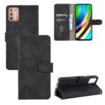 Skin-touch Wallet Stand Flip Leather Phone Cover for Motorola Moto G9 Plus – Black