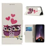 Printing Printing Wallet Leather Protective Cover for Motorola Moto G9 Plus – Owl and Heart