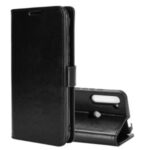 Crazy Horse Texture Leather Cover Stand Case for Motorola Moto One Fusion Plus – Black