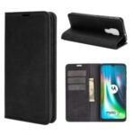 Silky Touch Leather Wallet Stand Cover Case for Motorola Moto G9 Play – Black