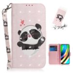 Pattern Printing Light Spot Decor Leather Wallet Case for Motorola Moto G9 Plus – Panda and Hearts