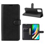 Litchi Skin PU Leather Wallet Stand Protection Cover for Motorola Moto G9 Plus – Black