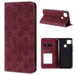 Imprint Lucky Flower Auto-absorbed Flip Leather Card Slots Phone Cover for Xiaomi Redmi 9C – Wine Red
