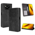 Vintage Style Leather Wallet Case for Xiaomi Poco X3 NFC – Black