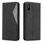 Geometric Splicing Card Slots Stand Leather Case for Xiaomi Redmi 9A – Black