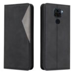 Geometric Splicing Card Slots Stand Leather Case for Xiaomi Redmi Note 9 – Black
