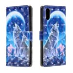 Light Spot Decor 3D Patterned Leather Case Mobile Phone Cover for Xiaomi Redmi 9A – Wolf and Moon