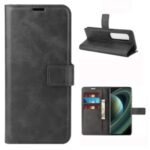 Square-Buckle Leather Wallet Phone Cover for Xiaomi Mi 10 Ultra – Black