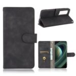 Skin-touch Wallet Stand Flip Leather Phone Case for Xiaomi Mi 10 Ultra – Black
