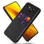 KSQ Card Holder Cloth + PU Leather Coated PC Back Cover for Xiaomi Poco X3 NFC – Black