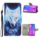 Pattern Printing Leather Wallet Stylish Stand Case with Handy Strap for Xiaomi Redmi 9C – Wolf