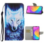 Pattern Printing Leather Wallet Stylish Stand Case with Handy Strap for Xiaomi Redmi 9 – Wolf