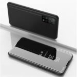 View Window Plated Mirror Surface Leather Stand Case for Xiaomi Mi 10T 5G / Mi 10T Pro 5G – Black
