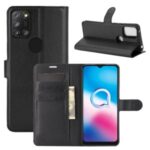 Litchi Texture Leather Wallet Cell Phone Protective Case for Alcatel 3X (2020) – Black