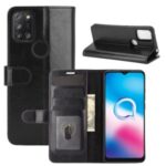 Crazy Horse Texture Leather Wallet Cell Phone Protective Case for Alcatel 3X (2020) – Black