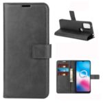 Square-Buckle Leather Wallet Phone Cover for Alcatel 3X (2020) – Black