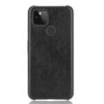 Litchi Texture PU Leather Coated Plastic Protector Hard Cover for Google Pixel 4a 5G – Black