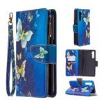BF03 Pattern Printing Zipper Wallet Leather Phone Case for Realme 6 – Blue Butterfly