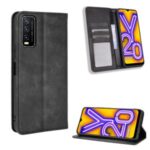 Retro Style PU Leather Stand Wallet Phone Casing for vivo Y20/Y20i – Black