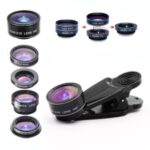 5-in-1 Universal Clip Phone Camera Lens Kit, 2X Portrait Lens + 0.63X Wide Angle Lens + 15X Macro Lens + 198° Fish Eye Lens + CPL Polarizer