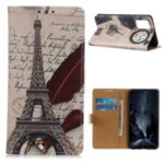 Printing Leather Stand Shell Case for OnePlus 8T Stylish Cover – Eiffel Tower and Letters