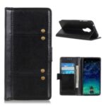 Rivet Decorated Crazy Horse Leather Wallet Case for Nokia 3.4 – Black