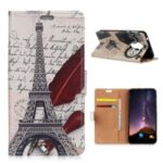 Pattern Printing Leather Wallet Stand Case for Nokia 3.4 – Eiffel Tower and Characters
