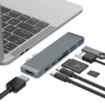 Dual USB-C Hub Type-C to Thunderbolt 3 + Type-C + 4K HDMI + USB 3.0 x 2 + SD + MicroSD Card Reader Adapter – Dark Grey