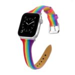 Rainbow Genuine Leather Strap Replace Band for Apple Watch Series 6/SE/5/4 40mm /Series 3/2/1 38mm