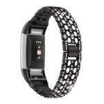Rhinestone Decor Zinc Alloy Smart Watch Band Strap Replacement for Fitbit Charge 2 – Black