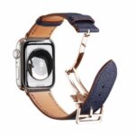 Folding Buckle Genuine Leather Smart Watch Strap [Rose Gold Buckle] for Apple Watch SE/Series 6/5/4 40MM / Series 3/2/1 38mm – Dark Blue