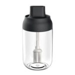 250ml Kitchen Supplies Glass Seasoning Bottle with Spoon Salt Storage Box Spice Jar – Black Brush Bottle